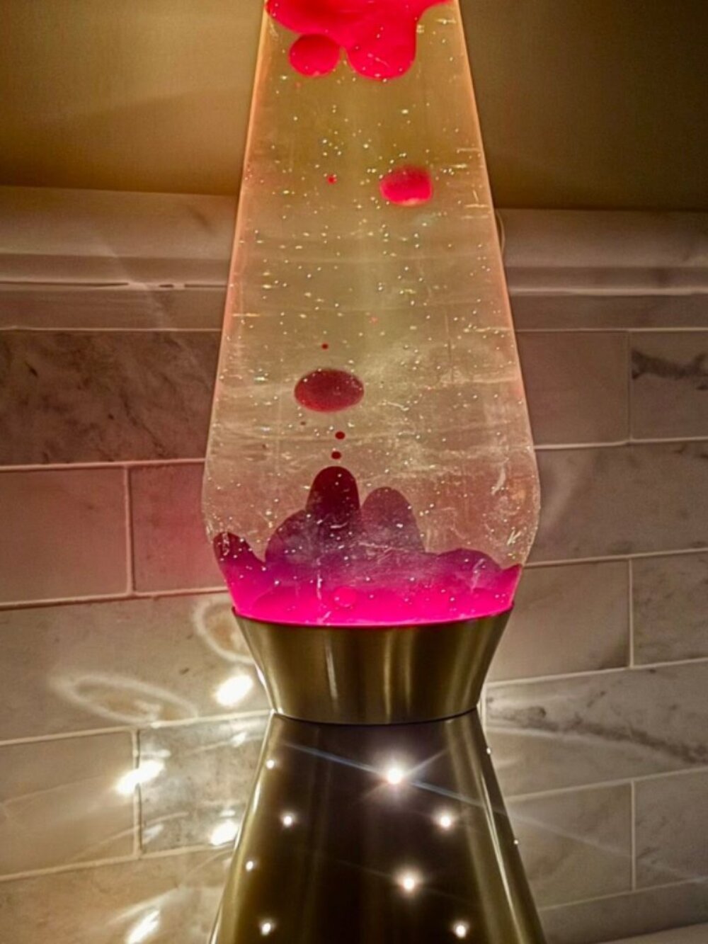 Vintage Lava Lite Lava Lamp Red Wax Silver Base